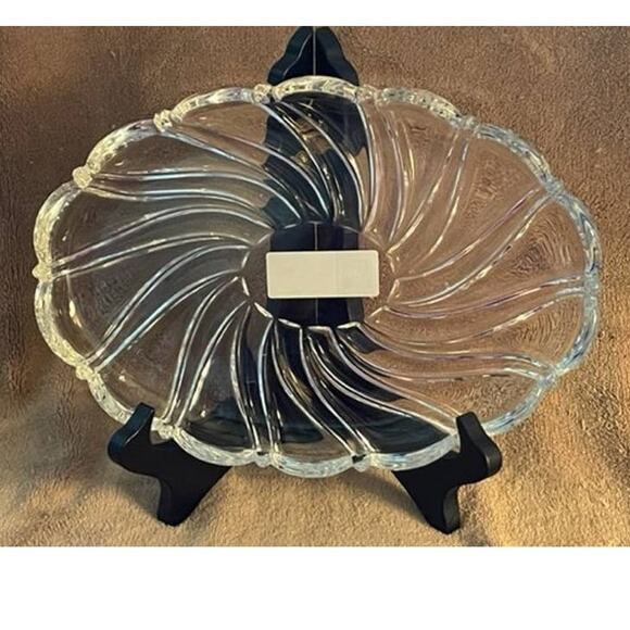 Vintage Mikasa Clear Peppermint Swirl 9 1/2" Lead Crystal Serving Plate, NWOT - Picture 1 of 6
